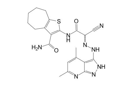 2-((3-Carbamoyl-5,6,7,8-tetrahydro-4H-cyclohepta[b]thiophen-2-yl)amino)-N'-(4,6-dimethyl-1H-pyrazolo[3,4-b]pyridin-3-yl)-2-oxoacetohydrazonoylcyanide