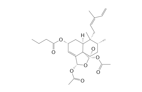 CASEARGREWIIN_F;REL-(2-R,5-S,6-S,8-R,9-R,10-S,18-R,19-S)-18,19-DIACETOXY-18,19-EPOXY-2-BUTANOYLOXY-6-HYDROXYCLERODY-3,12-(Z),14-TRIENE