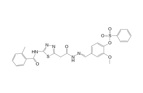 2-methoxy-4-{(E)-[({5-[(2-methylbenzoyl)amino]-1,3,4-thiadiazol-2-yl}acetyl)hydrazono]methyl}phenyl benzenesulfonate