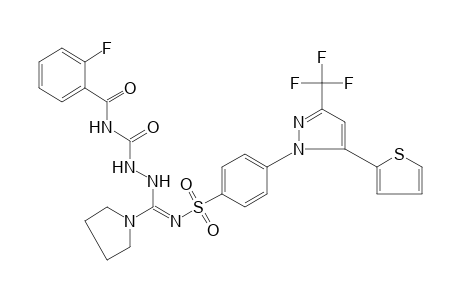 N-{{p-[5-(2-thienyl)-3-(trifluoromethyl)pyrazol-1-yl]phenyl}sulfonyl}-1-pyrrolidinecarboximidic acid, 2-[(o-fluorobenzoyl)carbamoyl]hydrazide