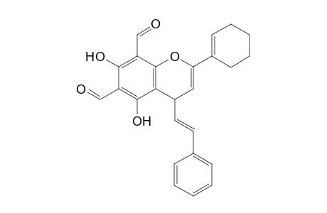 (E)-2-(Cyclohex-1-en-1-yl)-5,7-dihydroxy-4-styryl-4H-chromene-6,8-dicarbaldehyde