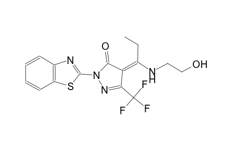 (4E)-2-(1,3-benzothiazol-2-yl)-4-{1-[(2-hydroxyethyl)amino]propylidene}-5-(trifluoromethyl)-2,4-dihydro-3H-pyrazol-3-one