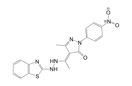 (4E)-4-{1-[2-(1,3-benzothiazol-2-yl)hydrazino]ethylidene}-5-methyl-2-(4-nitrophenyl)-2,4-dihydro-3H-pyrazol-3-one