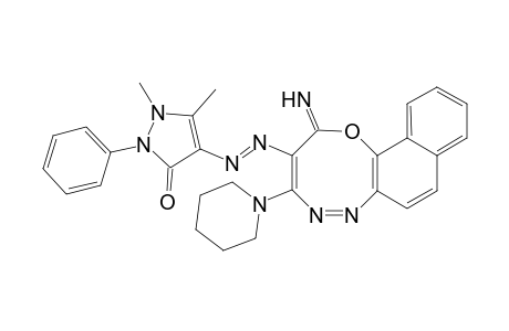 4-((E)-((3E,5Z)-2-Imino-4-(piperidin-1-yl)-2H-naphtho[1,2-b][1,4,5]oxadi-azocin-3-yl)di-azenyl)-1,5-dimethyl-2-phenyl-1H-pyrazol-3(2H)-one