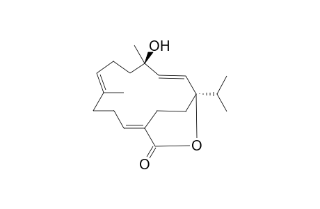 LAEVIGATLACTONE_A;(1-R*,2-E,4-R*,7-E,1-E)-1-ISOPROPYL-4-HYDROXY-4,8-DIMETHYL-21-OXABICYCLO-[10.2.2]-HEXADECA-2,7,11-TRIEN-20-ONE