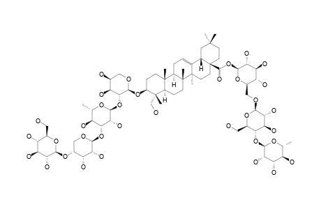 #10;3-O-BETA-D-GLUCOPYRANOSYL-(1->4)-BETA-D-RIBOPYRANOSYL-(1->3)-ALPHA-L-RHAMNOPYRANOSYL-(1->2)-ALPHA-L-ARABINOPYRANOSYL-HEDERAGENIN-28-O-ALPHA-L-RHAMNOPYRANO