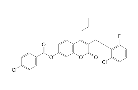 3-(2-Chloro-6-fluorobenzyl)-7-hydroxy-4-propylcoumarin, p-chlorobenzoate