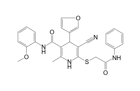 5-cyano-4-(furan-3-yl)-N-(2-methoxyphenyl)-2-methyl-6-(2-oxidanylidene-2-phenylazanyl-ethyl)sulfanyl-1,4-dihydropyridine-3-carboxamide