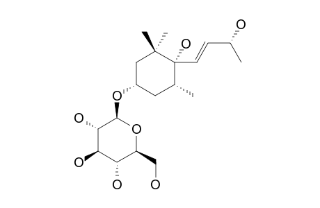 TURPINIONOSIDE-A;9-EPI-DENDRANTHEMOSIDE-A;(3S,5R,6S,9S)-3,6,9-TRIHYDROXY-MEGASTIGMAN-7-ENE-3-O-BETA-D-GLUCOPYRANOSIDE