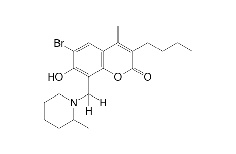 6-bromo-3-butyl-7-hydroxy-4-methyl-8-[(2-methylpiperidino)methyl]coumarin