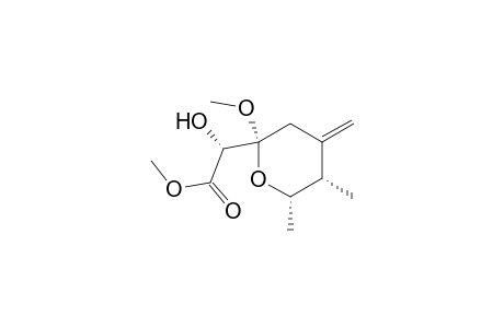 2H-Pyran-2-acetic acid, tetrahydro-.alpha.-hydroxy-2-methoxy-5,6-dimethyl-4-methylene-, methyl ester, [2.alpha.,2(R*),5.beta.,6.beta.]-(.+-.)-