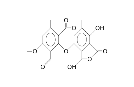 1,3-dihydro-1,4-dihydroxy-10-methoxy-5,8-dimethyl-3,7-dioxo-7H-isobenzofuro[4,5-b][1,4]benzodioxapin-11-carboxaldehyde