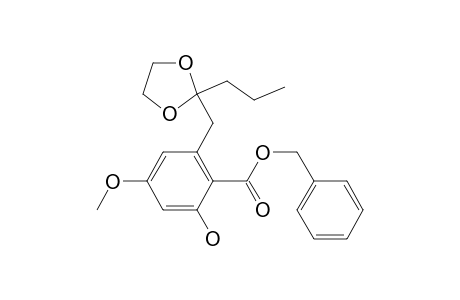 Benzoic acid, 2-hydroxy-4-methoxy-6-[(2-propyl-1,3-dioxolan-2-yl)methyl]-, phenylmethyl ester