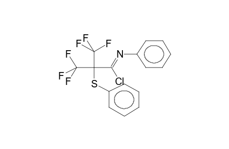 2-TRIFLUOROMETHYL-2-PHENYLTHIO-3,3,3-TRIFLUOROPROPANOIC ACID, N-PHENYLIMIDOYLCHLORIDE