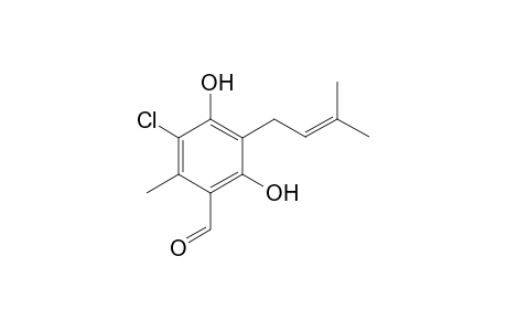 3-Chloranyl-2-methyl-5-(3-methylbut-2-enyl)-4,6-bis(oxidanyl)benzaldehyde