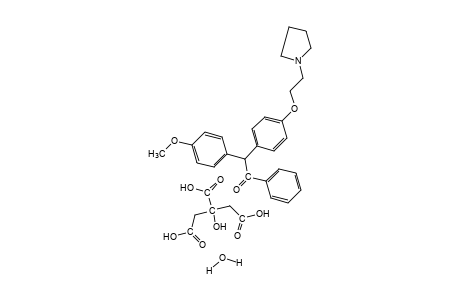 2-(p-methoxyphenyl)-2-{p-[2-(1-pyrrolidinyl)ethoxy]phenyl}acetophenone, citrate(1:1)(salt), hydrate