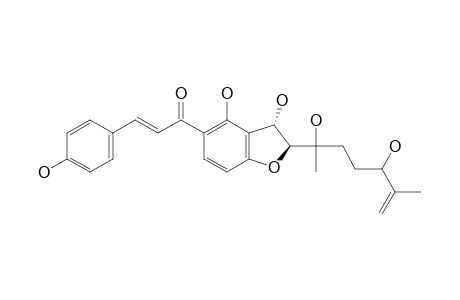 XANTHOKEISMIN_C;1-[2,3-TRANS-3,4-DIHYDROXY-2-(1,5-DIHYDROXY-1,5-DIMETHYLHEX-3-ENYL)-2,3-DIHYDROBENZOFURAN-5-YL]-3-(4-HYDROXYPHENYL)-E-PROPENONE