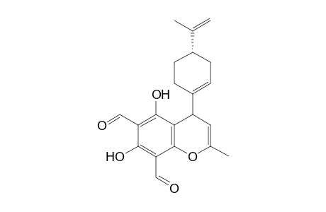 5,7-Dihydroxy-2-methyl-4-((S)-4-(prop-1-en-2-yl)cyclohex-1-en-1-yl)-4H-chromene-6,8-dicarbaldehyde