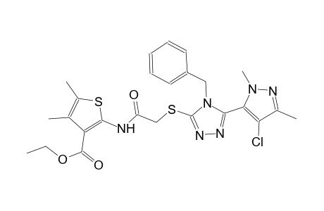 ethyl 2-[({[4-benzyl-5-(4-chloro-1,3-dimethyl-1H-pyrazol-5-yl)-4H-1,2,4-triazol-3-yl]sulfanyl}acetyl)amino]-4,5-dimethyl-3-thiophenecarboxylate