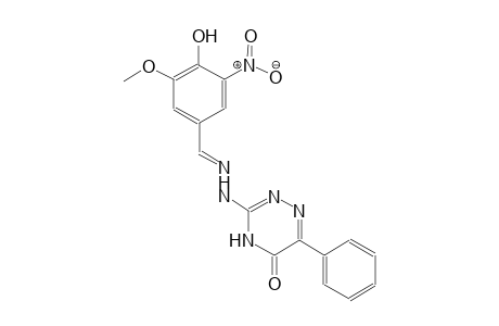 benzaldehyde, 4-hydroxy-3-methoxy-5-nitro-, (4,5-dihydro-5-oxo-6-phenyl-1,2,4-triazin-3-yl)hydrazone