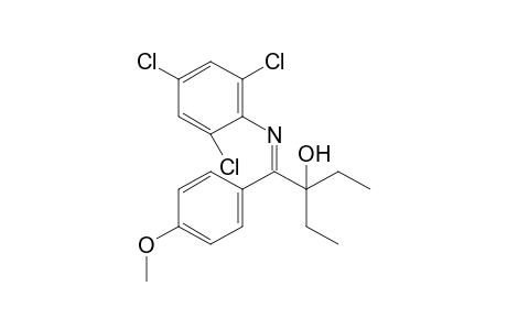 (E)-3-((4-Methoxyphenyl)((2,4,6-trichlorophenyl)imino)methyl)pentan-3-ol