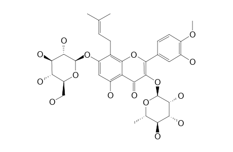 SAGITTASINE-C;4'-METHOXYL-3',5-DIHYDROXYL-8-(3,3-DIMETHYLALLYL)-FLAVONOL-3-O-ALPHA-L-RHAMNOPYRANOSYL-7-O-BETA-D-GLUCOPYRANOSIDE