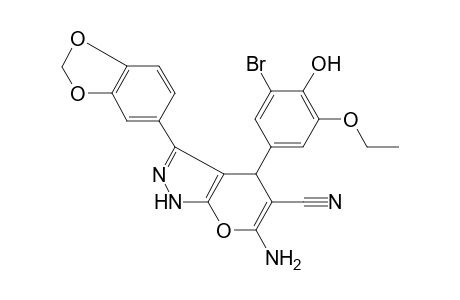 6-Amino-3-(1,3-benzodioxol-5-yl)-4-(3-bromo-5-ethoxy-4-hydroxyphenyl)-1,4-dihydropyrano[2,3-c]pyrazole-5-carbonitrile