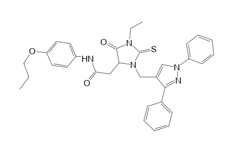 2-{3-[(1,3-diphenyl-1H-pyrazol-4-yl)methyl]-1-ethyl-5-oxo-2-thioxo-4-imidazolidinyl}-N-(4-propoxyphenyl)acetamide