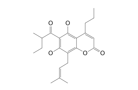 2H-1-Benzopyran-2-one, 5,7-dihydroxy-8-(3-methyl-2-butenyl)-6-(2-methyl-1-oxobutyl)-4-propyl-, (.+-.)-