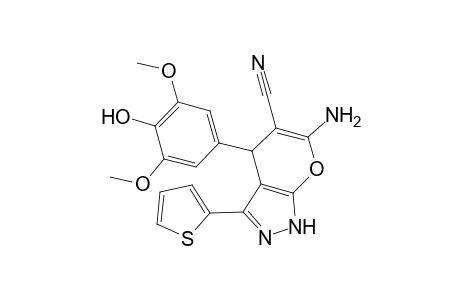 6-Amino-4-(4-hydroxy-3,5-dimethoxy-phenyl)-3-(2-thienyl)-2,4-dihydropyrano[2,3-c]pyrazole-5-carbonitrile