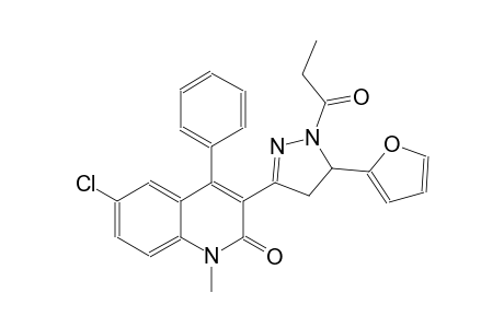 2(1H)-quinolinone, 6-chloro-3-[5-(2-furanyl)-4,5-dihydro-1-(1-oxopropyl)-1H-pyrazol-3-yl]-1-methyl-4-phenyl-