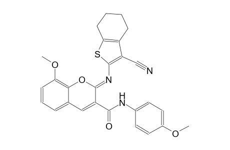 (2Z)-2-[(3-cyano-4,5,6,7-tetrahydro-1-benzothien-2-yl)imino]-8-methoxy-N-(4-methoxyphenyl)-2H-chromene-3-carboxamide