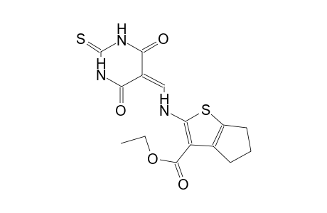 4H-cyclopenta[b]thiophene-3-carboxylic acid, 5,6-dihydro-2-[[(tetrahydro-4,6-dioxo-2-thioxo-5(2H)-pyrimidinylidene)methyl]amino]-, ethyl ester