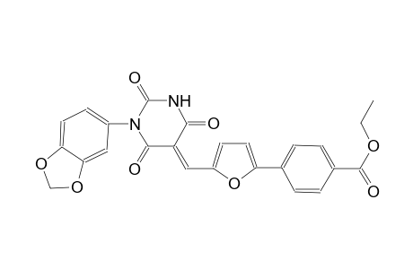 ethyl 4-{5-[(E)-(1-(1,3-benzodioxol-5-yl)-2,4,6-trioxotetrahydro-5(2H)-pyrimidinylidene)methyl]-2-furyl}benzoate