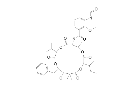 o-Anisamide, N-(15-benzyl-10-sec-butyl-14-hydroxy-3-isopropyl-7,13,13-trimethyl-2,5,9,12-tetraoxo-1,4,8,11-tetraoxacyclopentadec-6-yl)-3-formamido-