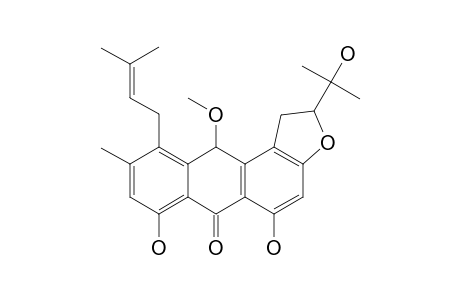 KENGANTHRANOL_C;(+)-1,8-DIHYDROXY-3,4-[2-(1-HYDROXY-1-METHYLETHYL)-DIHYDROFURANO]-6-METHYL-10-METHOXY-5-(3,3-DIMETHYLALLYL)-ANTHRONE