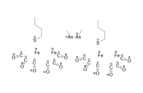 Tetrairon(I) bis(butane-1-thiolate) 1,2-dimethyldiarsane-1,2-diide dodecacarbonyl