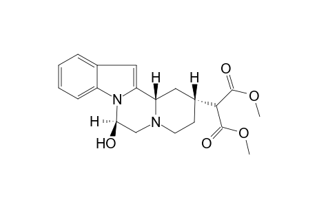 Dimethyl cis-6.beta.-hydroxy-6,7,10,11,12,12a-hexahydro-9H-pyrido[1',2':1,2]pyrazino[4,3-b]indole-11-malonate