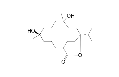 LAEVIGATLACTONE_E;(1-R*,2-E,4-S*,6-E,8-R*,11-E)-1-ISOPROPYL-4,8-DIHYDROXY-4,8-DIMETHYL-21-OXABICYCLO-[10.2.2]-HEXADECA-2,6,11-TRIEN-20-ONE