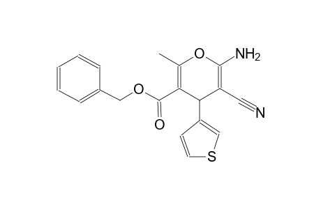 4H-pyran-3-carboxylic acid, 6-amino-5-cyano-2-methyl-4-(3-thienyl)-, phenylmethyl ester