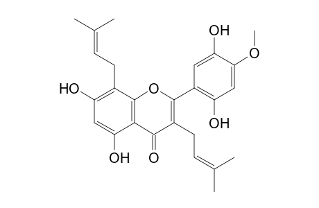 ARTOCHAMIN_D;4'-O-METHYLARTONIN_V;5,7-DIHYDROXY-3,8-BIS-(3-METHYL-2-BUTENYL)-2-(2,5-DIHYDROXY-4-METHOXYPHENYL)-4H-1-BENZOPYRAN-4-ONE