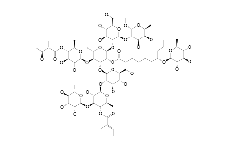 #1;QM-6;METHYL-ALPHA-L-RHAMNOPYRANOSYL-(1->3)-O-(4-O-TIGLOYL)-BETA-D-QUINOVOPYRANOSYL-(1->2)-O-BETA-D-GLUCOPYRANOSYL-(1->3)-[O-[4-O-(2R,3R)-NILOYL]-BETA-D-QUIN