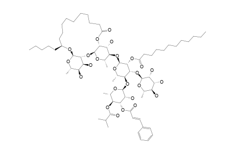 #5;PESCAPREIN_XIV;(11-S)-O-HEXADECANOIC_ACID-3-O-ALPHA-L-RHAMNOPYRANOSYL-(1->3)-4-O-[3-O-(TRANS-CINNAMOYL)-4-O-(2-METHYLPROPANOYL)-ALPHA-L-RHAMNOPYRANOSYL]-