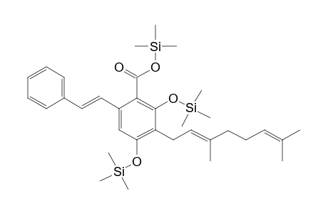 3-(3,7-Dimethyl-2,6-octadienyl)-2,4-dihydroxy-6-(2-phenylethenyl)benzoic acid, 3tms