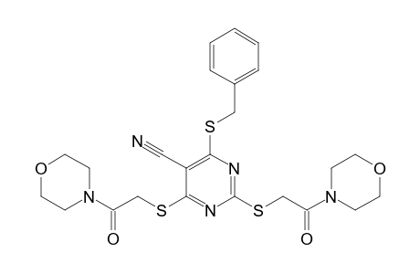 2,4-bis[(2-morpholin-4-yl-2-oxidanylidene-ethyl)sulfanyl]-6-(phenylmethylsulfanyl)pyrimidine-5-carbonitrile