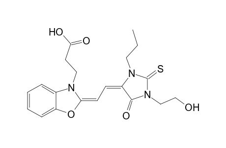 3-((2Z)-2-((2Z)-2-[1-(2-Hydroxyethyl)-5-oxo-3-propyl-2-thioxo-4-imidazolidinylidene]ethylidene)-1,3-benzoxazol-3(2H)-yl)propanoic acid