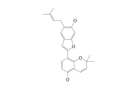 KANZONOL-V;4',6-DIHYDROXY-9',9'-DIMETHYLPYRANO-[B-2',3']-5-PRENYL-2-ARYL-BENZOFURAN