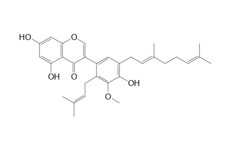 MILLEWANIN_B;3-[5-(3,7-DIMETHYL-2,6-OCTADIENYL)-4-HYDROXY-3-METHOXY-2-(3-METHYL-2-BUTENYL)-PHENYL]-5,7-DIHYDROXY-4H-1-BENZOPYRAN-4-ONE