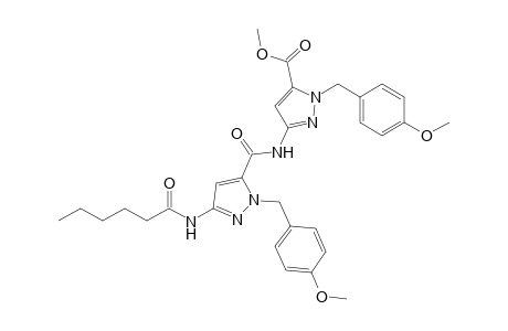 2-(4-Methoxybenzyl)-5-{[5-hexanoylamino-2-(4-methoxybenzyl)-2H-pyrazole-3-carbonyl]amino}-2H-pyrazole-3-carboxylic acid methyl ester