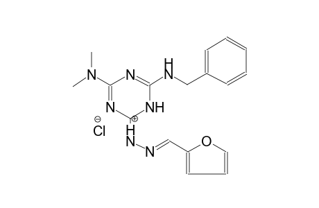 1-(6-(benzylamino)-4-(dimethylamino)-1,3,5-triazin-2(1H)-ylidene)-2-(furan-2-ylmethylene)hydrazin-1-ium chloride